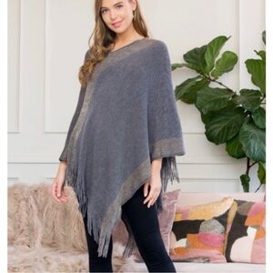 Riah Fashion One Size Two-Tone Poncho with Fringe